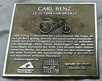 Erinnerungstafel, Gedenktafel, Gedenkplatte in Bronze mit QR, Logo, Grafik, Meile der Innovationen